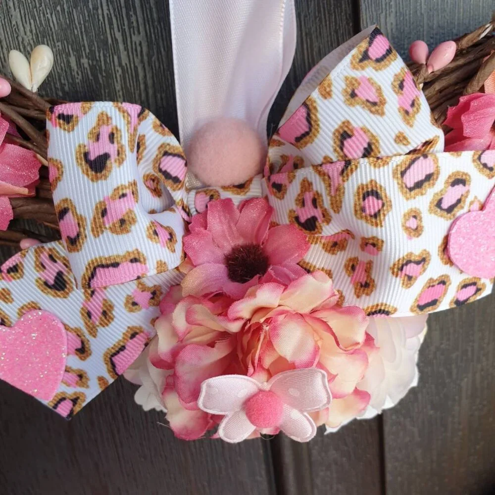 Valentine Day Heart Wreath Pink Roses Wall Hanger Door Home Office Decoration